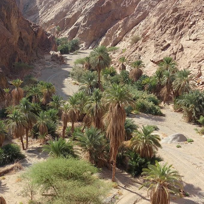 Towering granite cliffs and geological formations of the third realm in Wadi Tayyib al Ism